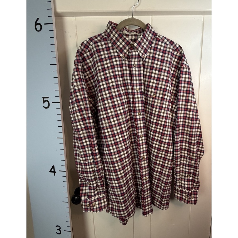 Orvis Red Blue Plaid Button Down Shirt Men's Large Western Urban Cowboy
